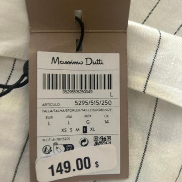 MASSIMO DUTTI Striped Midi Skirt With Pleat Detail In White Size L NWT - Picture 13 of 13